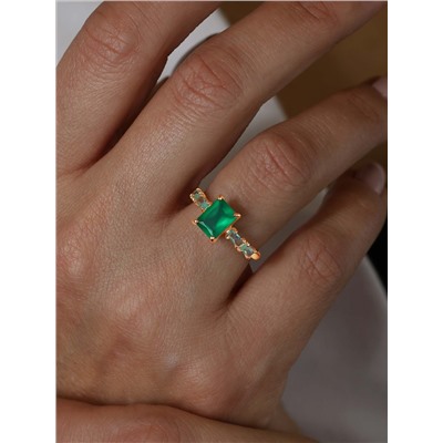 Кольцо из золочёного серебра с агатом и плавленым мятным кварцем 925 пробы к-00241з-46132