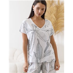 Свободная футболка с V-вырезом и цельнокроеным рукавом из 100% хлопка с принтом