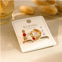 Серьги коллекция "Xuping" покрытие позолота, вставка: фианиты, цвет: прозрачный и красный, арт.004.094