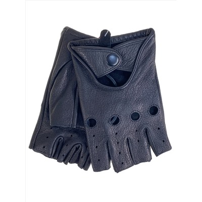 Перчатки - митенки без пальцев демисезонные, из натуральной кожи, цвет черный