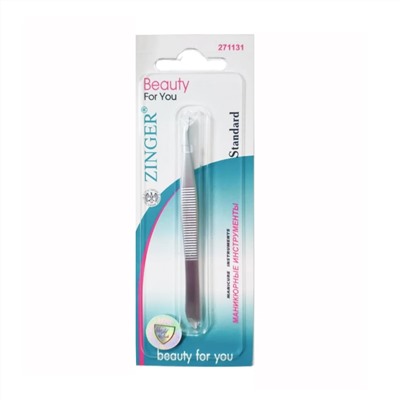 Zinger Пинцет для бровей скошенный / Standard T-014 M (86014 М), 88 мм, серебристый матовый 6403