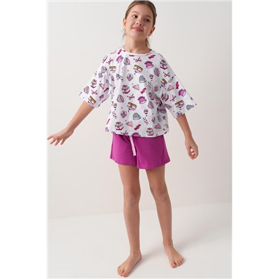 Комплект трикотажный для девочек: фуфайка (футболка), шорты PLAYTODAY, 1239772