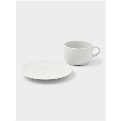 Чайная пара Дулевский фарфор «Белая», чашка 250 мл, блюдце d=14.8 см, штабелируемая