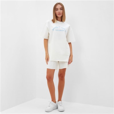 Костюм женский (футболка, шорты) MINAKU: SPORTY & STYLISH, цвет экрю, размер 46