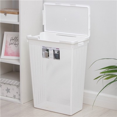 УЦЕНКА Корзина для белья с крышкой 50л 45х26х61,5см "Лофт" прямоуг, цвет белый
