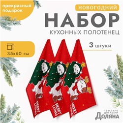 Набор новогодних полотенец «Доляна» Merry catmas 35×60 см-3 штуки,100% хлопок 160 г/м²