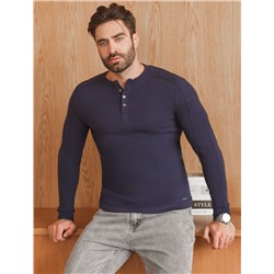 Лонгслив с воротником на пуговицах и декоративными швами из премиального хлопка с эластаном