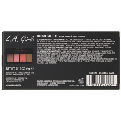 L.A. Girl, Палетка румян Blushed Babe Blush Palette, 4 г (каждый оттенок)