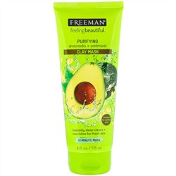 Freeman Beauty, Feeling Beautiful, очищающая маска из глины, авокадо + овсянка, 175 мл (6 жидк. унций)