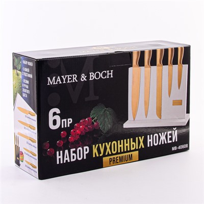 40608 Набор кухонных ножей нерж/ст + подставка дерево 6пр MB (х6)