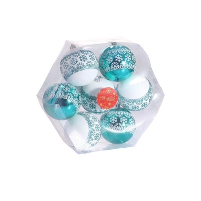 Ёлочные игрушки «Изумрудик-снежный орнамент», шары новогодние, d=8 см, набор 7 шт., бело-зелёный