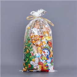 Пакет подарочный новогодний «Открытка» 20×35 см, цветной металлизированный рисунок