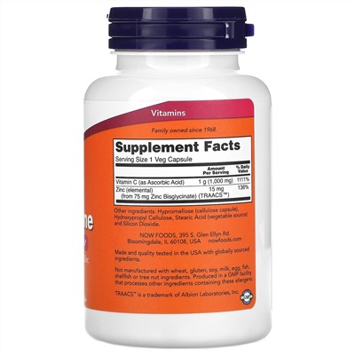 Now Foods, C-1000 Zinc Immune, Seasonal Support Formula, 90 Veg Capsules