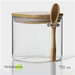Банка для хранения BellaTenero «Эко» 750 мл, 10×11 см, с бамбуковой крышкой, с ложкой, стекло