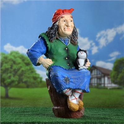 Садовая фигура из полистоуна «Баба Яга на ступе с кошкой», 74×36×40 см, МИКС