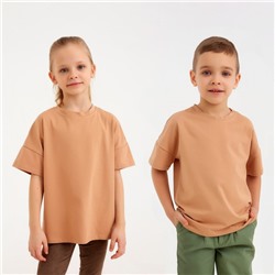 Футболка детская однотонная MINAKU: Basic line, песочная, рост 128 см