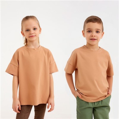 Футболка детская однотонная MINAKU: Basic line, песочная, рост 128 см