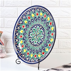 Ляган узбекский Риштанская керамика «Цветы», для плова, d=36 см, синий