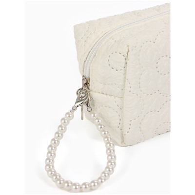 Косметичка женская «Цветочек», ручка из бусин, молочная