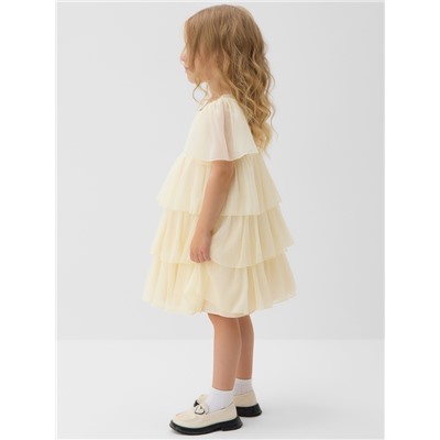 Платье нарядное для девочки MINAKU: PartyDress, с рюшами, рост 116-122 см, бежевое