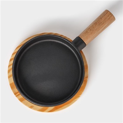 Сковорода «Мини», d=16 см, чугун, деревянная ручка, чёрная