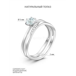 Кольцо двойное из серебра с натуральным топазом и фианитами родированное 925 пробы 1-376р402