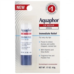Aquaphor, Восстанавливающий бальзам для губ, помада, мгновенное восстановление, без запаха, 1 шт., 4,8 г (0,17 унции)