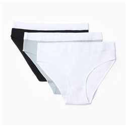 Трусы женские слипы MINAKU рубчик, набор 3 шт., размер 40-42, белые, серые, чёрные