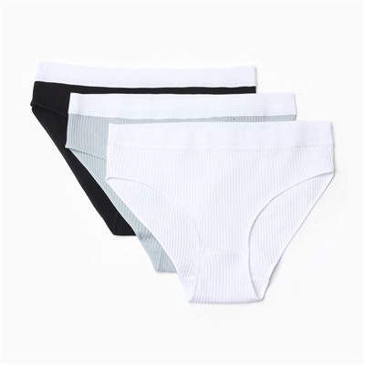 Трусы женские слипы MINAKU рубчик, набор 3 шт., размер 40-42, белые, серые, чёрные