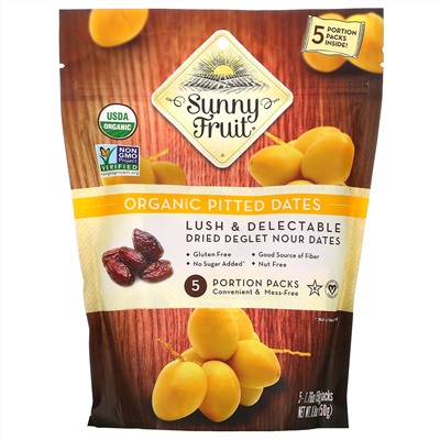 Sunny Fruit, Organic Pitted Dates, 5 Portion Packs, 1.76 oz ( 50 g) Each