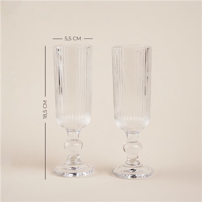 Бокалы для шампанского SL Home «Модерн», 150 мл, 5.5×18.5 см, набор 2 шт., стекло, прозрачные