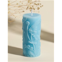 Свеча-цилиндр декоративная «Столбик. Экзотические растения», нежно-голубая, 5×5×11.7 см