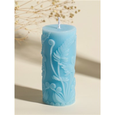 Свеча-цилиндр декоративная «Столбик. Экзотические растения», нежно-голубая, 5×5×11.7 см