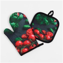 Кухонный набор Доляна Cherry прихватка 17*17 см, варежка-прихватка 26*16 см, 100% п/э
