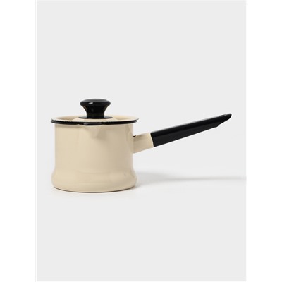 Ковш эмалированный, 1 л, с крышкой, без декора, цвет слоновой кости