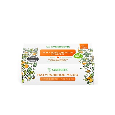 Натуральное туалетное мыло Synergetic «Масло мяты и апельсин», гипоаллергенное, 90 г