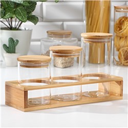 Банки стеклянные для хранения сыпучих продуктов «Эко», 3 предмета: 300/360/450 мл, 7×10/12,5/15.5 см, с бамбуковой крышкой