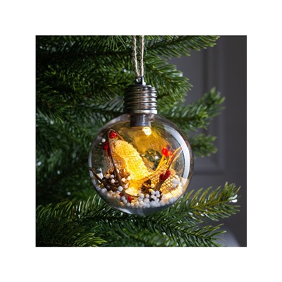 Ёлочный шар «Новый год», 1 LED, от батареек, свечение тёплое белое