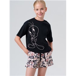 Комплект трикотажный для девочек: фуфайка (футболка), шорты