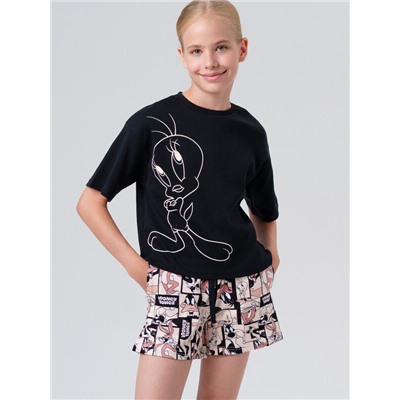 Комплект трикотажный для девочек: фуфайка (футболка), шорты