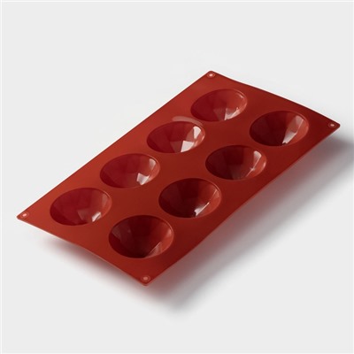 Форма для выпечки Доляна «Бриллиант», силикон, 8 ячеек, 29×17×2.2 см, d=5.8 см, коричневая