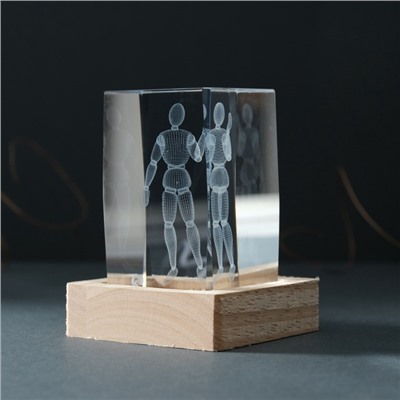 Фигурка светящаяся стекло «Прямоугольник. Шарнирный человек», подставка дерево, USB, 7×7×10
