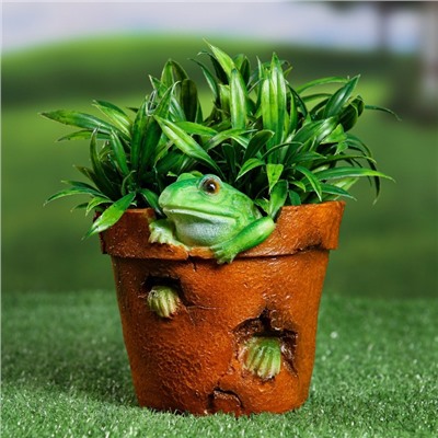 Декоративное кашпо «Горшок с лягушкой», 14×13×13 см, полистоун