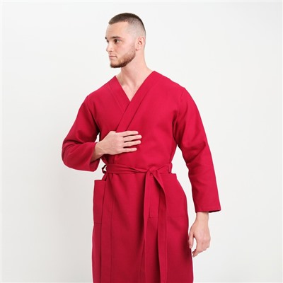 Халат мужской вафельный запашной, вишня, размер 54, 160 г/м²