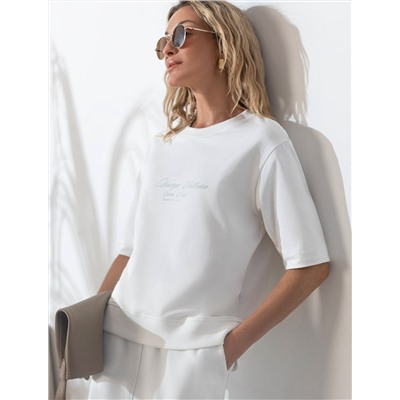 Футболка свободная с принтом из футера двухнитки с эластаном