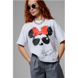 8506/1 Футболка женская оверсайз (Белый_минни)