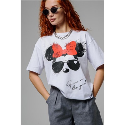 8506/1 Футболка женская оверсайз (Белый_минни)