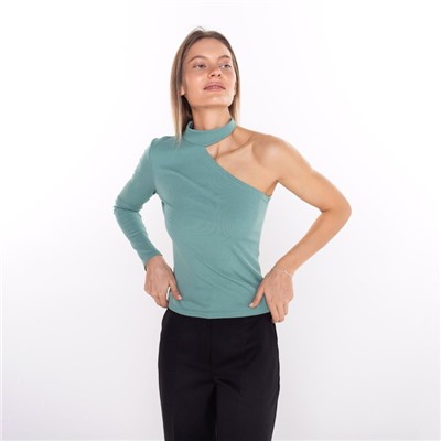 Лонгслив на одно плечо женский, оливковый, размер 42