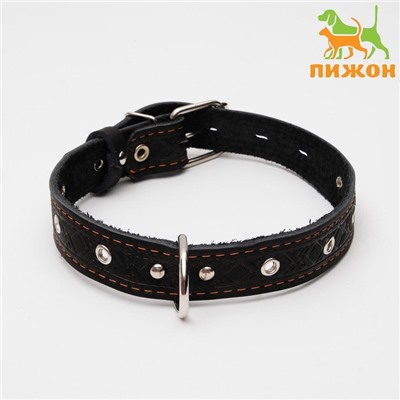 Ошейник кожаный тисненый однослойный, безразмерный, 3×60 см, ОШ 42-55 см, микс цветов