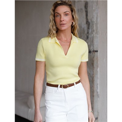 Джемпер с воротником-поло с коротким рукавом тонкой вязки из вискозы